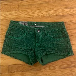 Leopard Green Jean Shorts